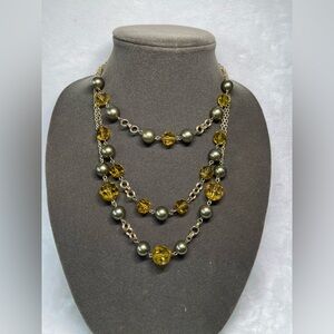 Vintage gold tone beaded three tier necklace